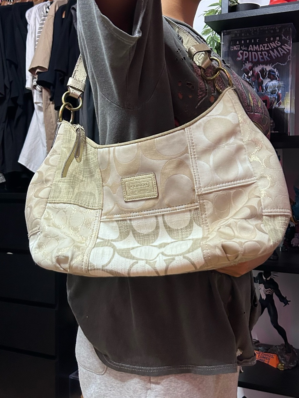 Vintage coach Cream Logo-Pattern Shoulder Bag